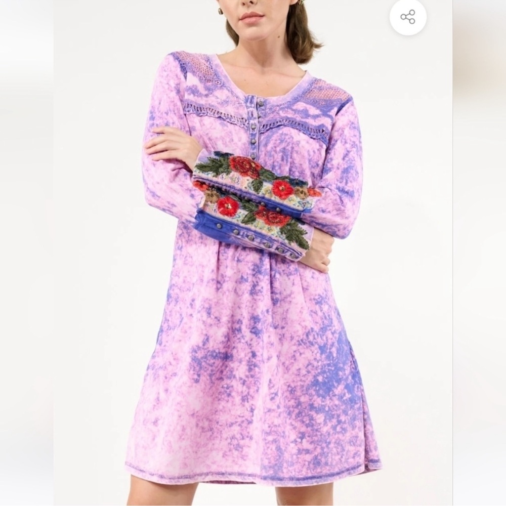 Aratta- Fairycore Purple Boho Embroidered Sleeve Dress